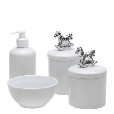 Imagem de Potes, Molhadeira e Porta Álcool Gel Cavalinho Prata Bebê