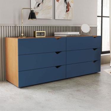 Imagem de Cômoda Porto 6 Gavetas Freijó/Azul - Politorno