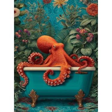 Imagem de YL Mainland Kit de pintura de diamante de polvo na banheira, kits de arte de diamante de animais engraçados para adultos, pintura com diamantes redondos para presente decoração de parede 5D, presentes