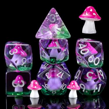 Imagem de DND Mushroom Dice Set, Resin Polyhedral D&D D and D Dice Inclusion Dice for Dungeons and Dragons MTG RPG-Rose Red
