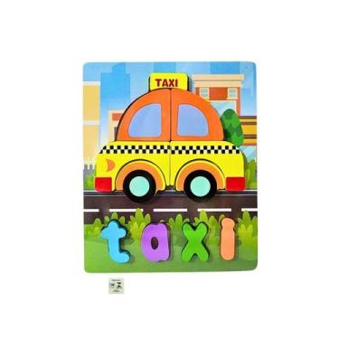 Imagem de Quebra Cabeca Figura e Palavra MDF Toymix Taxi 12 Pecas Brinquedo Educ