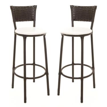 Imagem de KIT 2 Banquetas Alta Encapada Junco CAFÉ Area de Lazer Cozinha Bancada