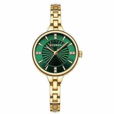 Imagem de Relógio C U R R E N Feminino De Pulso Pulseira Metálica (Verde e dourado sem caixa)