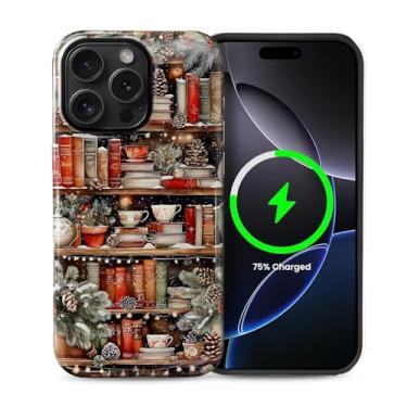 Imagem de casesok Capa para iPhone 16 Pro, compatível com MagSafe, capa rígida de camada dupla + capa de silicone, proteção total à prova de choque, para iPhone 16 Pro-Christmas Bookshelf Winter Aesthetic