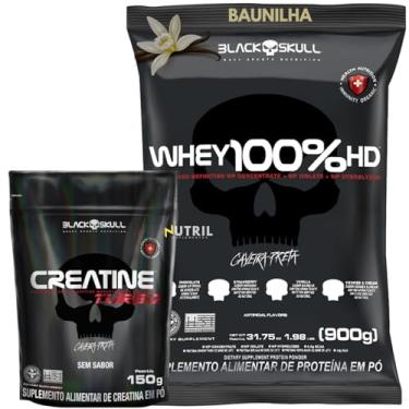 Imagem de Kit WheyProtein 100% + Creatine Turbo Monohidratada 150g - Whey HD Pure 900g Isolado - Hidrolisado - Concentrado Refil - Black Skull (Refil Whey 100% Baunilha + Creatina 150g)
