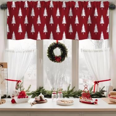 Imagem de Vanleonet Sanefas de Natal para janelas, padrão de árvore de Natal para janelas, 1 painel de sanefas curtas para cozinha, sala de estar, quarto, decoração de casa de férias, 137 x 45 cm