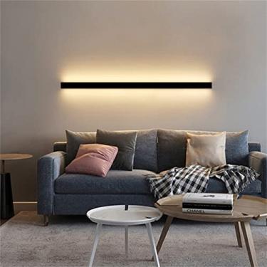 Imagem de Luminária de parede interna moderna regulável, tira longa, LED, luminária de parede de escada com controle remoto, retangular, minimalista, preta, arandela de acrílico, quarto, sala de estar