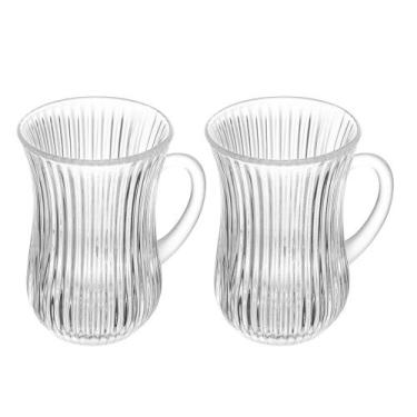 Imagem de Jogo 2 Caneca de Vidro para Café com Alça Lines Transparente 130ml Wol
