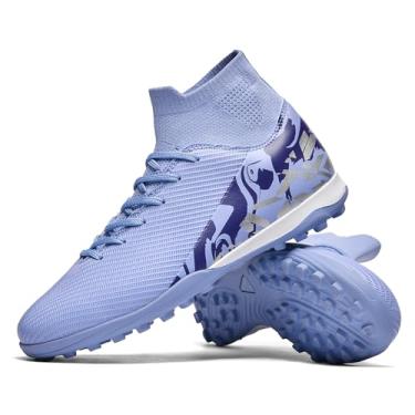 Imagem de Saynnie Chuteiras de futebol masculinas femininas para uso interno unissex cano alto AG TF botas de futebol juvenil beisebol rúgbi tênis de treinamento, 2606 Roxo Tf, 7.5 Women/6 Men