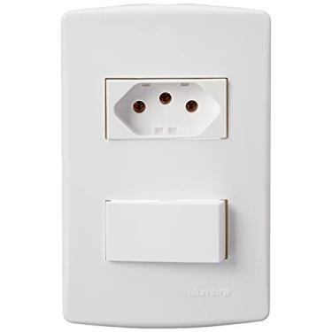Imagem de Conjunto 1 Interruptor Simples e 1 Tomada, Alumbra, Bianco Pro 85132, Branco
