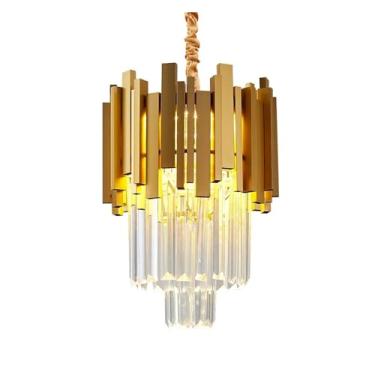 Imagem de Lustre de cristal redondo pequeno dourado, luminária para sala de jantar, quarto, luminária para ilha de cozinha, decoração moderna