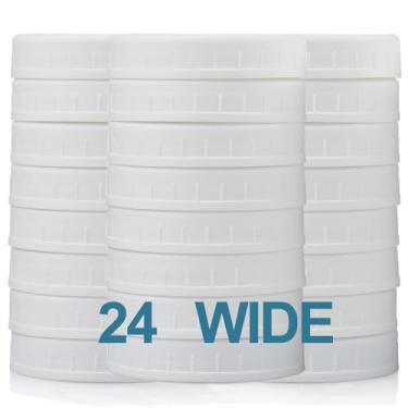 Imagem de AOZITA Pacote com 24, tampas de pote de boca larga para bola, Kerr e mais - Tampas de armazenamento de plástico branco para potes de conserva - Superfície à prova de vazamento e resistente a arranhões