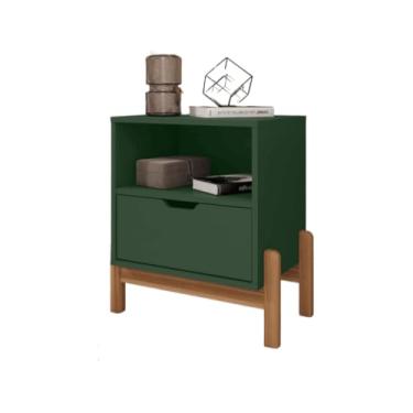 Imagem de Mesa De Cabeceira Criado Para Quarto Com Pés Em Madeira E Gaveta SoftClosed Alto Padrão 58 X 52 X 36cm(Verde Olivia)