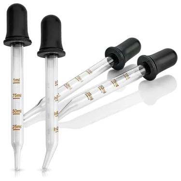 Imagem de Conta-gotas - (Embalagem de 4) Conta-gotas de vidro calibrado para óleos essenciais | Conta-gotas para uma dosagem e medição precisas e fáceis (capacidade de 1 mL)