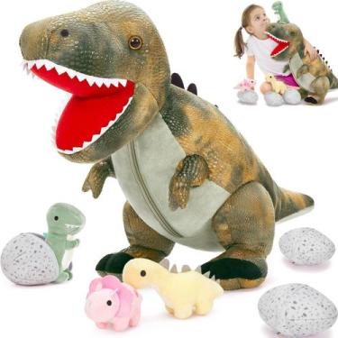 Imagem de Conjunto de bichos de pelúcia MoriSmos Dinosaur Mommy + 3 Baby Dino