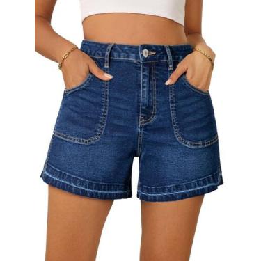 Imagem de Shorts jeans Dokotoo femininos de cintura alta, perna reta, azul