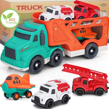 Imagem de Conjunto de carros de resgate 4 em 1 Toy Fire Truck MOZXEBOK de 2 a 6 