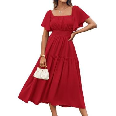Imagem de Vestido midi GRACE KARIN, de verão, manga curta, vermelho para mulhere