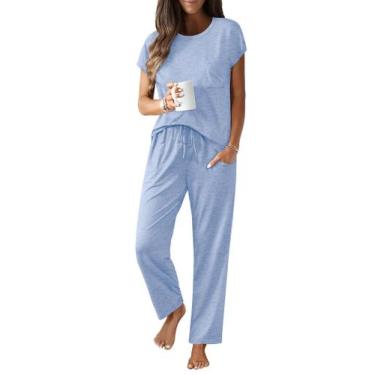 Imagem de Conjunto de pijamas femininos Ekouaer de manga curta com bolsos