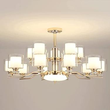 Imagem de YQSLQZZ Lustre grande dourado com persianas de vidro, luz de teto semi-embutida, lustres suspensos de luxo pós-modernos para sala de estar, quarto, sala de jantar, base E27