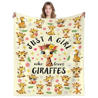 Imagem de INTEKLY Cobertor de girafa, presentes para mulheres, Just A Girl Who Loves Girafas, cobertor engraçado, decoração de animais, cobertores para meninas, meninos, amantes de girafas, 152 cm x 127 cm