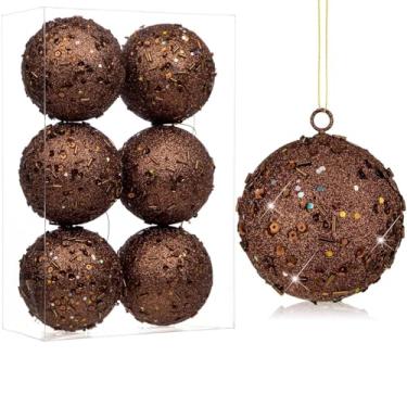 Imagem de Enfeites grandes de bolas de Natal de 8 cm, 6 peças, enfeites de Natal grandes de bronze inquebráveis para árvore de Natal, grande brilho, enfeite de árvore de Natal para árvores, decoração de festa