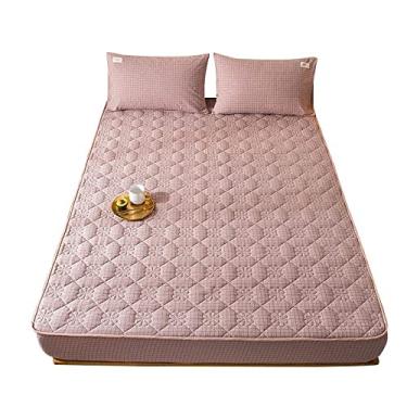 Imagem de Lençol de baixo elástico macio resistente a rugas, capa de colchão acolchoado espesso, forro de colchão permeável ao ar para quarto, apartamento, hotel, cinza, 150 × 200 cm + 30 cm (grade rosa