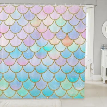 Imagem de Feelyou Cortina de chuveiro sereia para decoração de banheiro, escamas de peixe, cortina de banho para barracas, banheiras, acessórios de banheiro temáticos de princesa, tecido de poliéster à prova