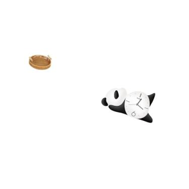 Imagem de Fenteer Relógio de Cesta de Frutas Panda Trançado, Tigela para Servir Lanches, Prato de Pão, Decoração Moderna E Fofa para Casa, Prática E Resistente para Sal