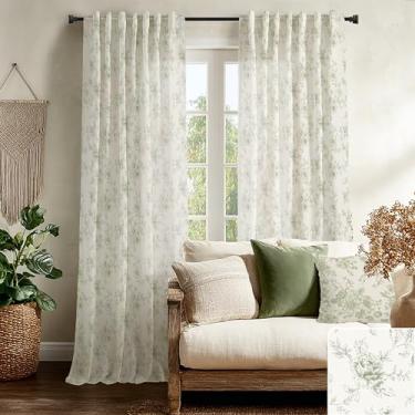 Imagem de Cortinas com estampa verde sálvia, verde claro transparente linho floral folha de videira cortinas botânicas para sala de estar quarto, largura 127 x 213 centímetros de comprimento