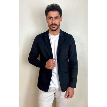 Imagem de Blazer Masculino Slim Fit de Sarja Preto - Tony Menswear, Preto, XG