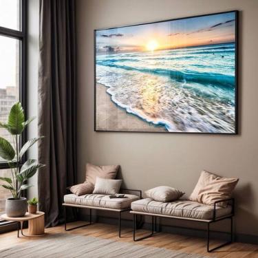 Imagem de Quadro com Moldura e Acrilico Cristal Vidro Sala Quarto Ondas Praia Ma