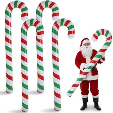 Imagem de Hollowfly 4 peças de bengalas de doces infláveis de Natal de 1,7 m grandes boias de piscina ao ar livre balões de bengala de doces para decoração de festa de Natal em casa ao ar livre