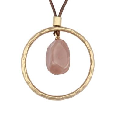 Imagem de JAOYU Colares boêmios para mulheres, colar de couro, pingente de madeira, gargantilha longa, marrom, círculo, boho, joia hippie, Couro sintético, Sem Pedra Preciosa