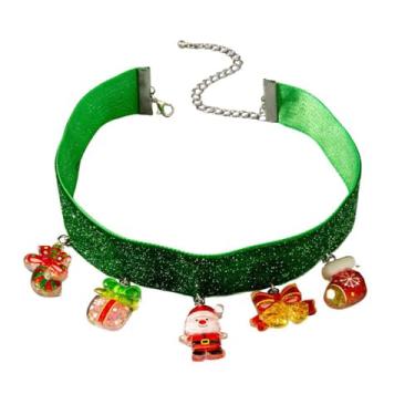 Imagem de Colar feminino com pingente de Papai Noel, caixa de presente de Natal, bengala doce, enfeite fofo, colar gargantilha de tecido para mulheres – Colar ajustável de acrílico para festas de Natal Lolita