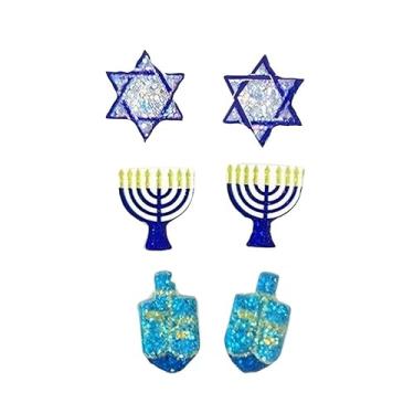 Imagem de Conjunto de 3 peças de brincos de acrílico de Hanukkah, fofo, brilhante, menorá, Dreidel, estrela de Davi, vela de chanucá, judeu, Hanukkah, joia de feriado, Acrílico, Sem pedra preciosa