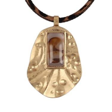 Imagem de GelConnie Colares de couro, turquesa, longo, boêmio, para mulheres, marrom, grosso, círculo, pingente, colar, suéter dourado, Couro sintético, Sem Pedra Preciosa