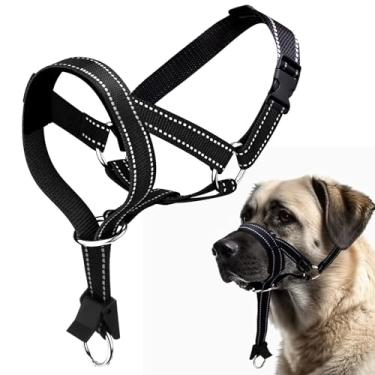 Imagem de Coleira de cabeça para cães, coleira antipuxão, focinheira refletiva ajustável para cães, peitoral sem puxar com coleira de treinamento, G (preto)