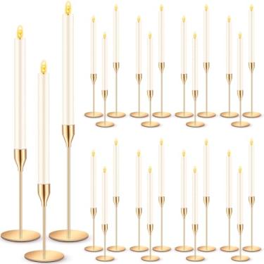 Imagem de FillTouch 30 castiçais dourados com velas de LED sem chama, a granel, inclui 15 castiçais de metal e 15 velas de marfim operadas por bateria para mesa de casamento, decoração de casa