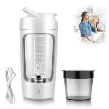 Imagem de Garrafa elétrica de shaker de proteína, sem BPA, garrafas de liquidificador, misturador portátil de vórtice recarregável de 650 ml, copo de agitação automática, caneca de mistura para café (Branco)