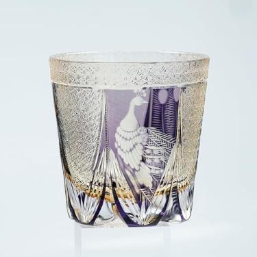 Imagem de JINZHI Edo Kiriko Copos à moda antiga estilo japonês cristal roxo pavão vidro 10 0z copo de vidro cortado à mão para vodka coquetel uísque