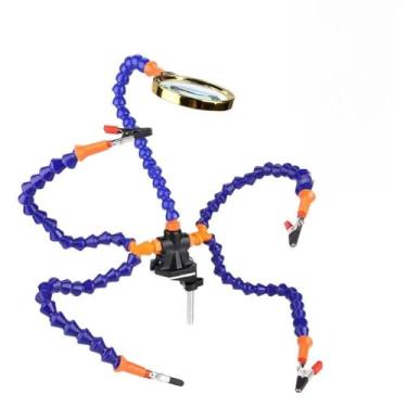 Imagem de Cryfokt Estação Manual de Solda Ajustável Com 5 Braços Auxiliares e Lupa, Sem Ventilador, Ampla Aplicação, Plástico + Liga de Alumínio (Com ventilador)