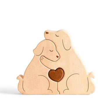 Imagem de Uniwooder Quebra-cabeça de família de cachorro de madeira, quebra-cabeça de madeira personalizado com 2 nomes para decoração de artesanato doméstico, presentes de festa de aniversário em família para