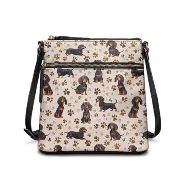 Imagem de SAJJWHHR Bolsa tiracolo feminina, bolsa tiracolo de couro com vários bolsos, bolsa carteiro com alça ajustável, Pata dachshund branca, One Size