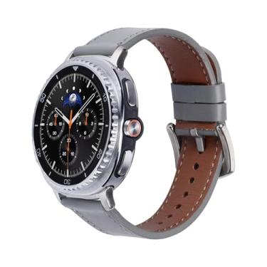 Imagem de Pulseiras de couro compatíveis com Samsung Galaxy Watch 8 de 40 mm/44 mm Watch8 Classic de 46 mm para mulheres e homens (cinza claro)