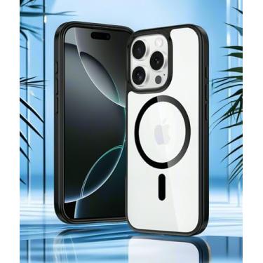 Imagem de Capa para iPhone 16 Pro? Compatível com MagSafe,[Não amarela] [Proteção contra quedas de grau militar] Capa magnética protetora à prova de choque para celular, transparente + preta