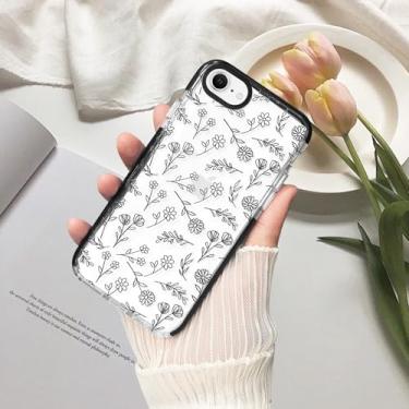 Imagem de Capa compatível com iPhone 7 Plus, linda capa transparente com estampa de flores pequenas para mulheres, TPU macio à prova de choque e proteção de moldura de câmera elevada para iPhone 7 Plus - preta