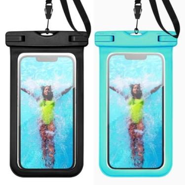 Imagem de Pacote com 2 bolsas de telefone à prova d'água com cordão, capa flutuante universal para natação ao ar livre, praia, mergulho, passeios de barco, viagem, bolsa seca transparente (branca)