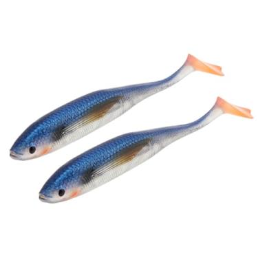 Imagem de 2 iscas de plástico macias de pesca, iscas artificiais, iscas de minnow para robalo, pique, truta salgada, água doce (azul)