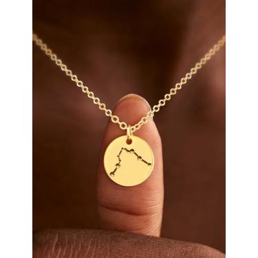 Imagem de Colar de ouro, moeda, disco, zodíaco, 12 constelações, constelação, ligada, horóscopo, signo de astrologia, pingente de astrologia, corrente banhada a ouro 14K, joia simples personalizada, Medium